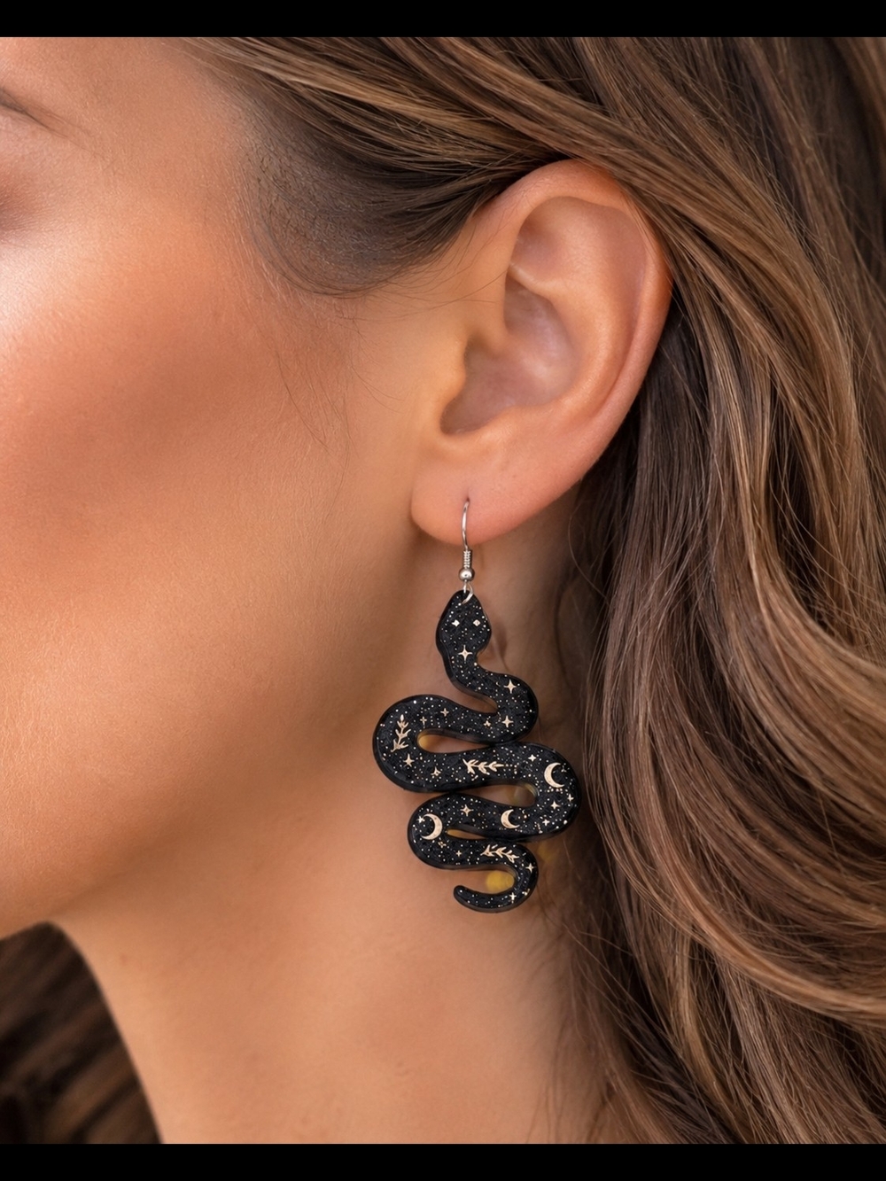Celestial Snake Acrylic Dangle Earrings Moon & Stars Gothic Boho Witchy New
